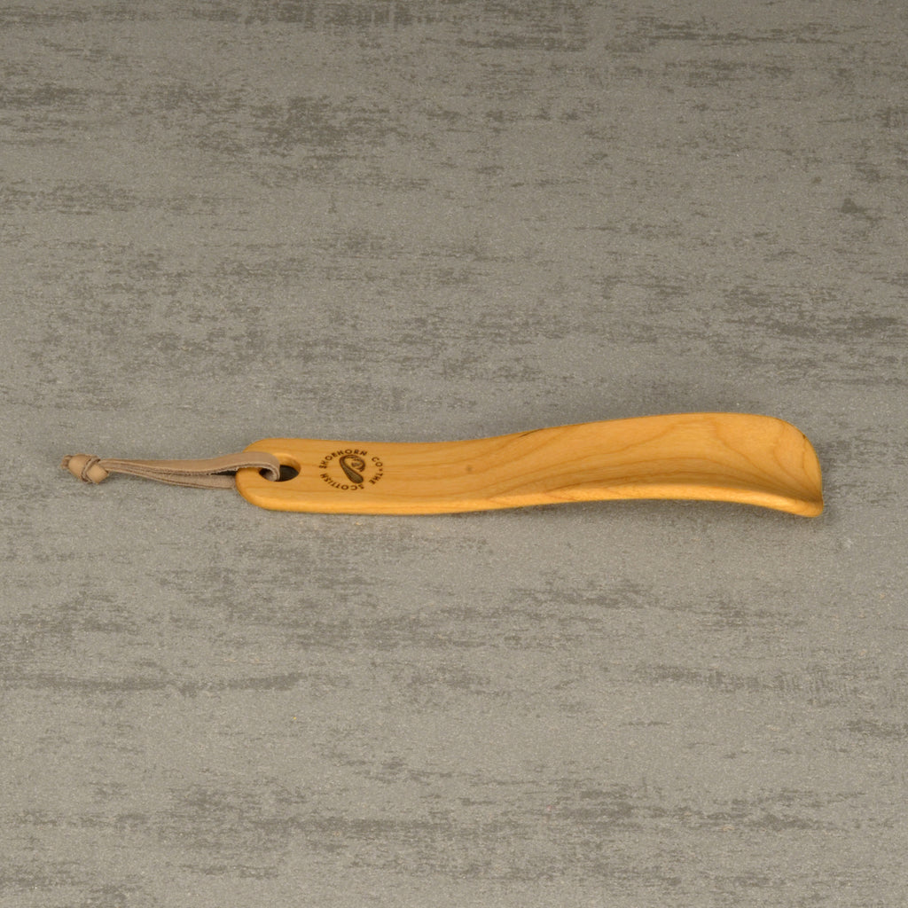 Compact Handmade Cherry Shoehorn with Leather Strap, Made in Scotland