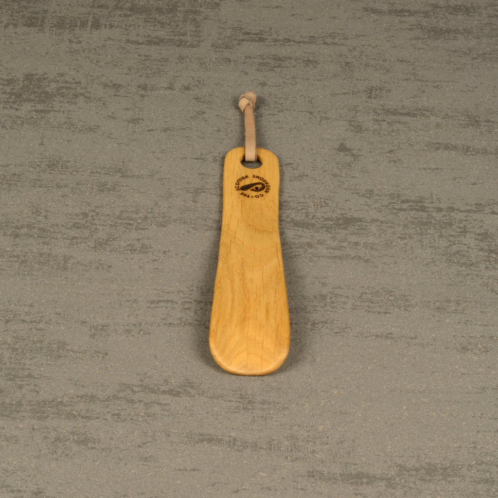 Compact Handmade Cherry Shoehorn with Leather Strap, Made in Scotland