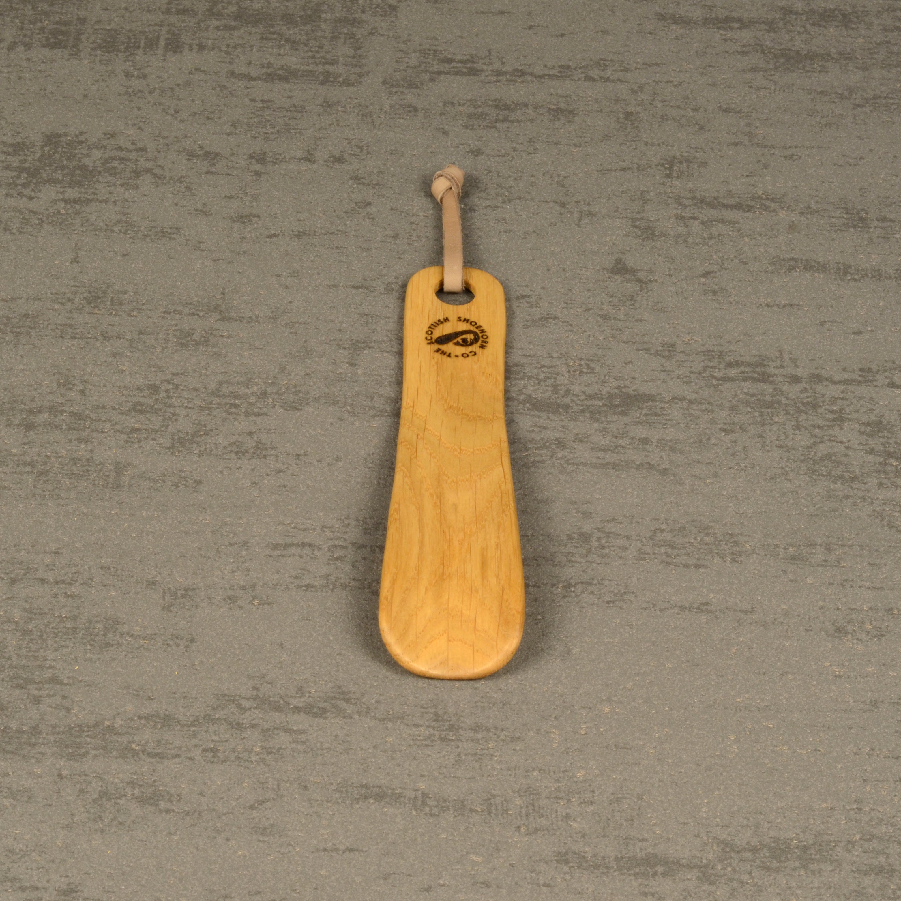 Compact Handmade Cherry Shoehorn with Leather Strap, Made in Scotland
