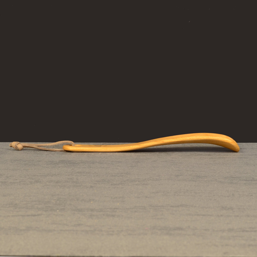 Compact Handmade Cherry Shoehorn with Leather Strap, Made in Scotland