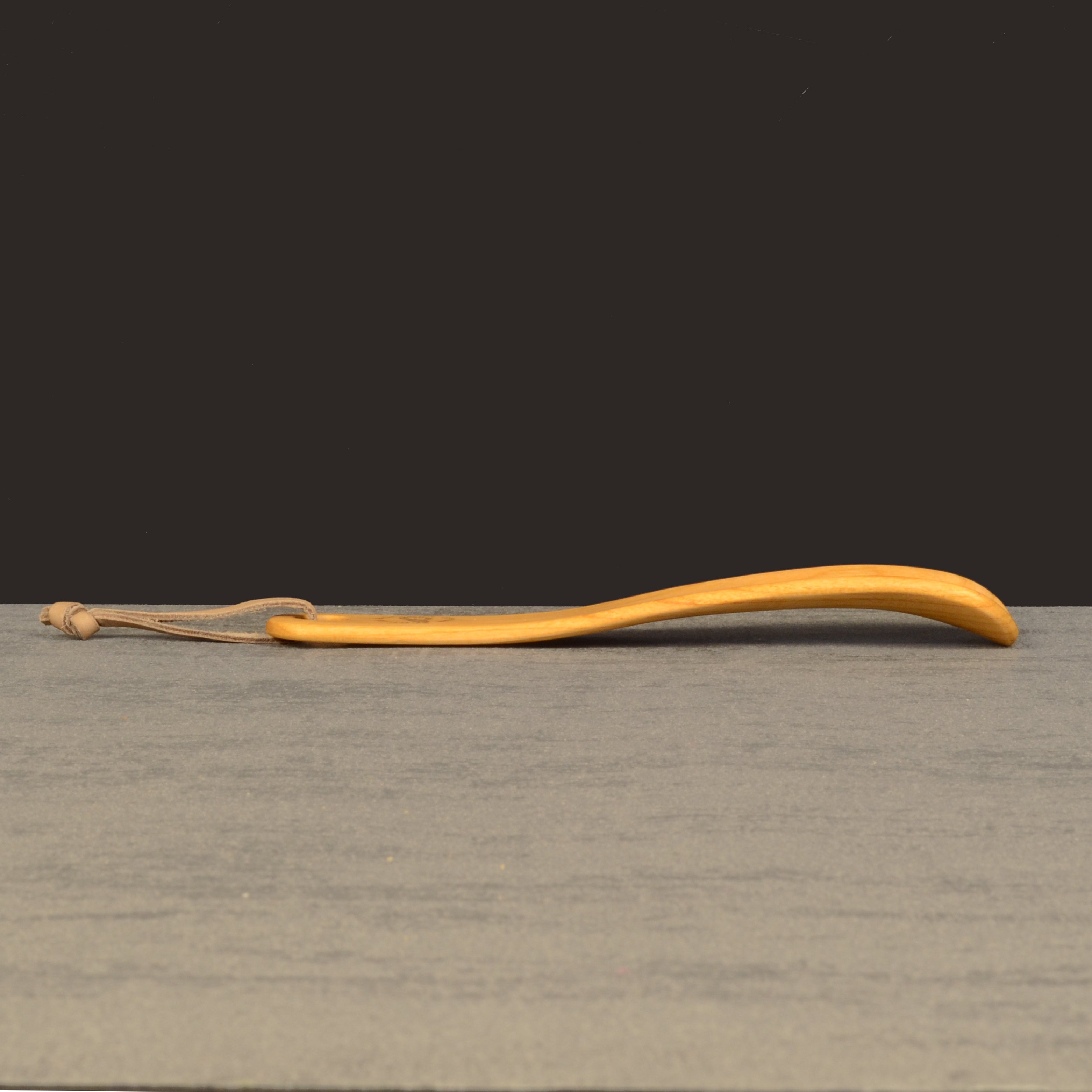 Compact Handmade Cherry Shoehorn with Leather Strap, Made in Scotland