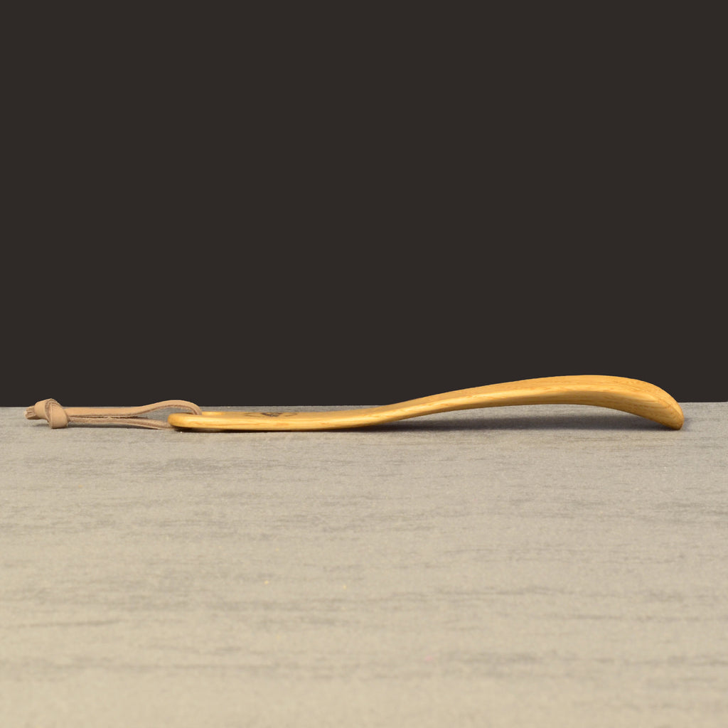 Compact Handmade Oak Shoehorn with Leather Strap, Made in Scotland