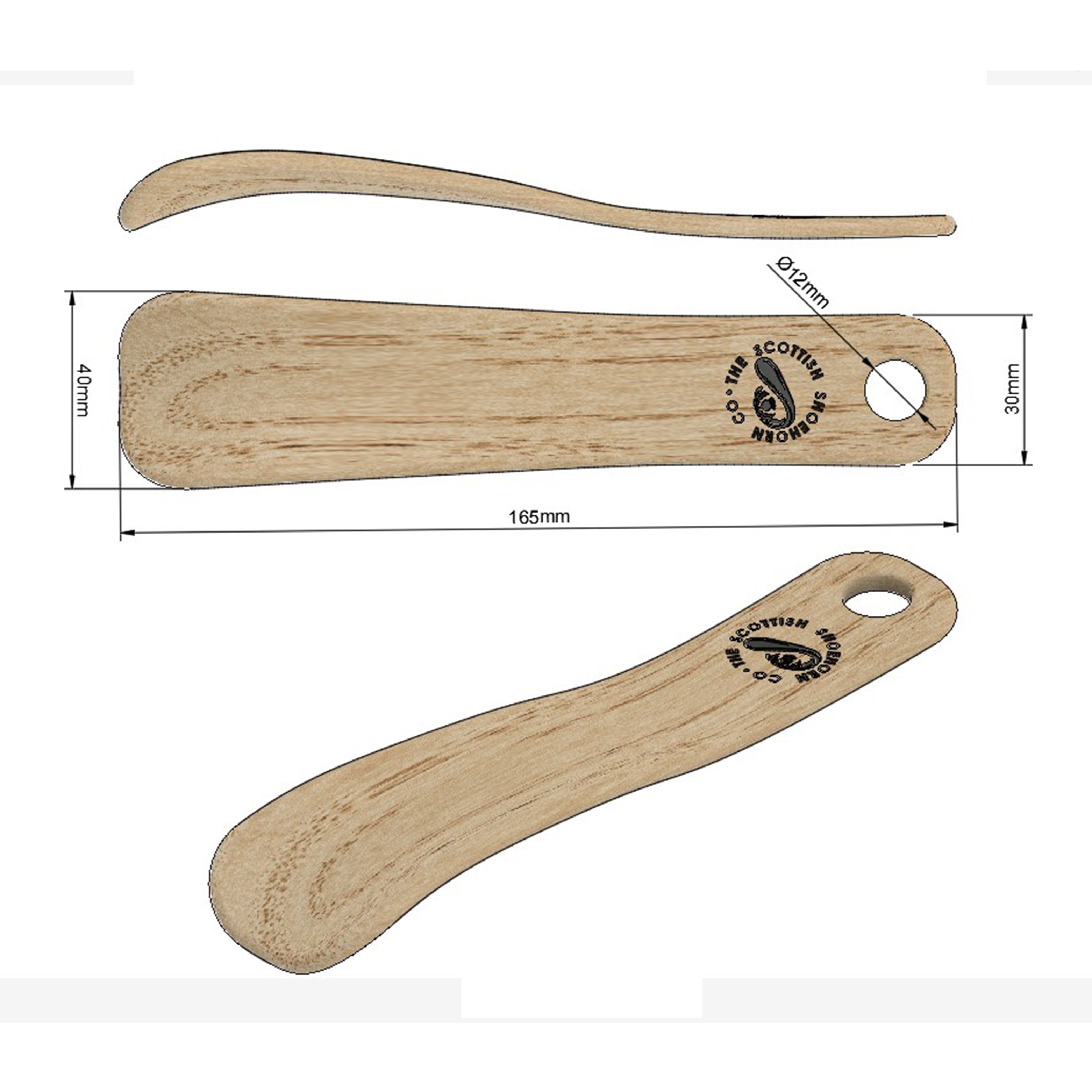 Compact Handmade Oak Shoehorn with Leather Strap, Made in Scotland