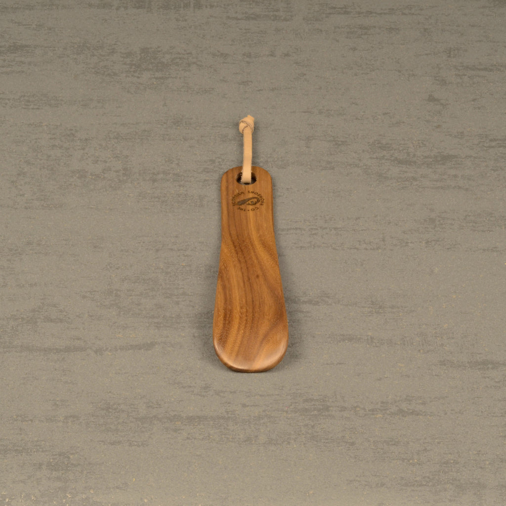 Compact Handmade Walnut Shoehorn with Leather Strap, Made in Scotland
