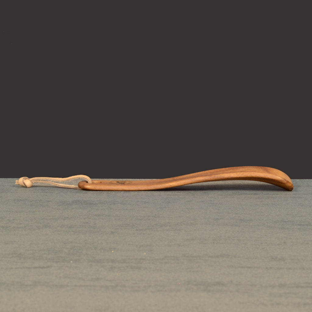 Compact Handmade Walnut Shoehorn with Leather Strap, Made in Scotland