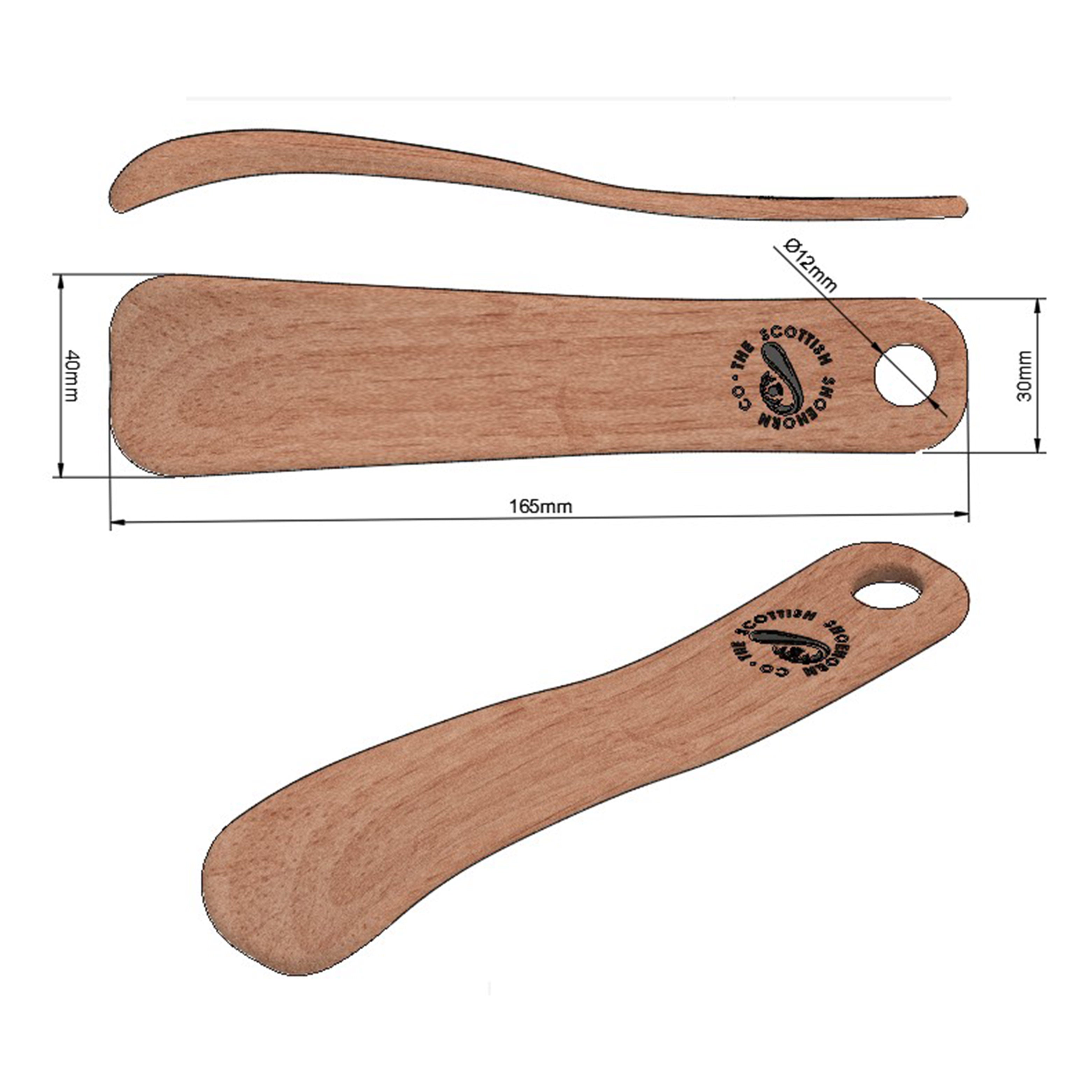 Compact Handmade Cherry Shoehorn with Leather Strap, Made in Scotland