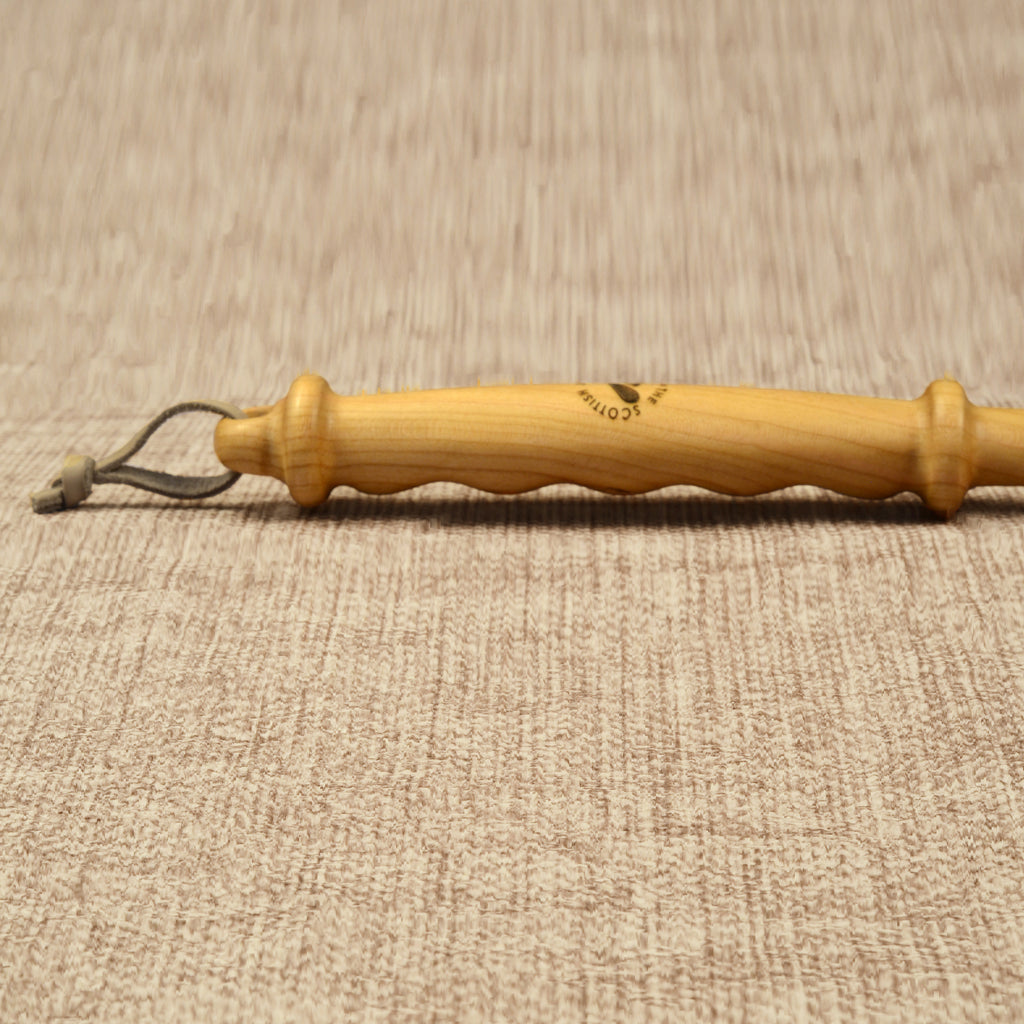 Long Handmade Cherry Wood Shoehorn with Intricate Handle and Leather Strap, Made in Scotland