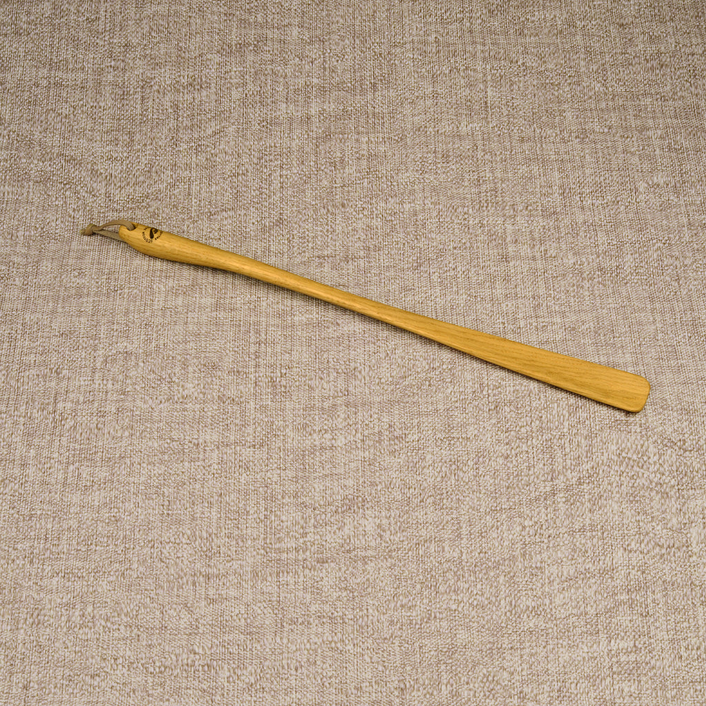 Long Handmade Oak Wood Shoehorn with Leather Strap, Made in Scotland