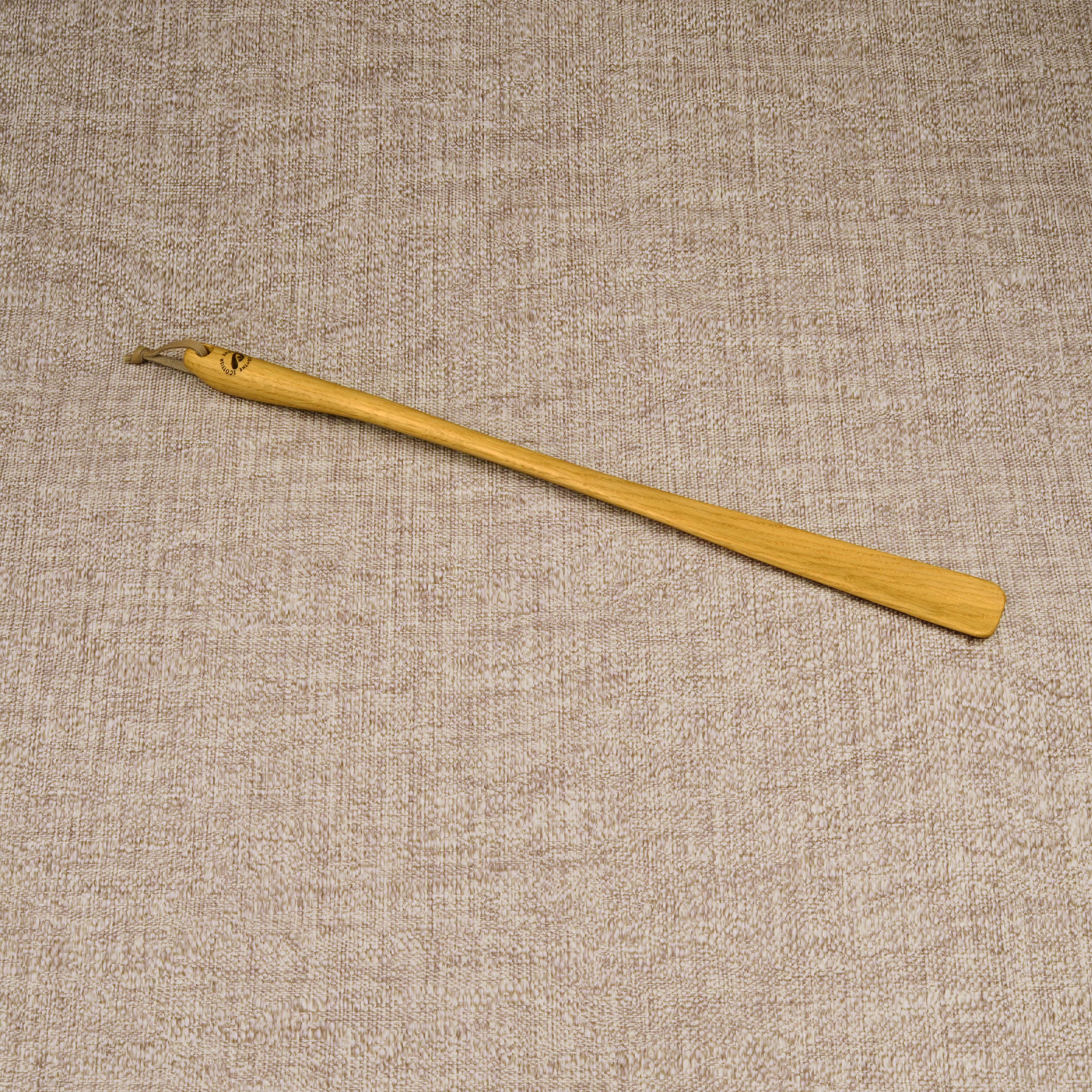 Long Handmade Oak Wood Shoehorn with Leather Strap, Made in Scotland