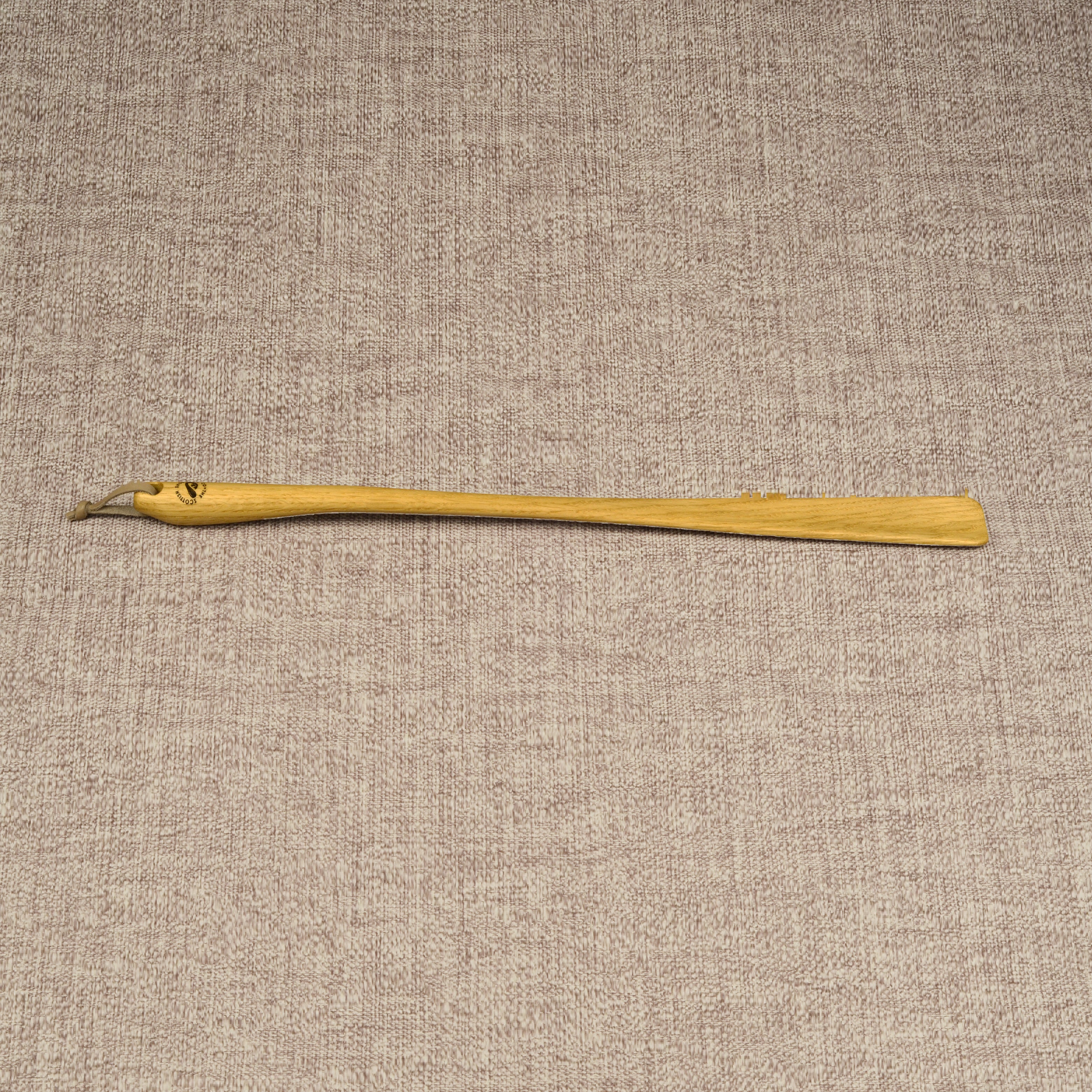 Long Handmade Oak Wood Shoehorn with Leather Strap, Made in Scotland