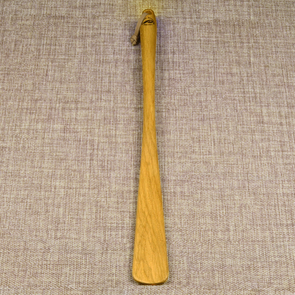 Long Handmade Oak Wood Shoehorn with Leather Strap, Made in Scotland