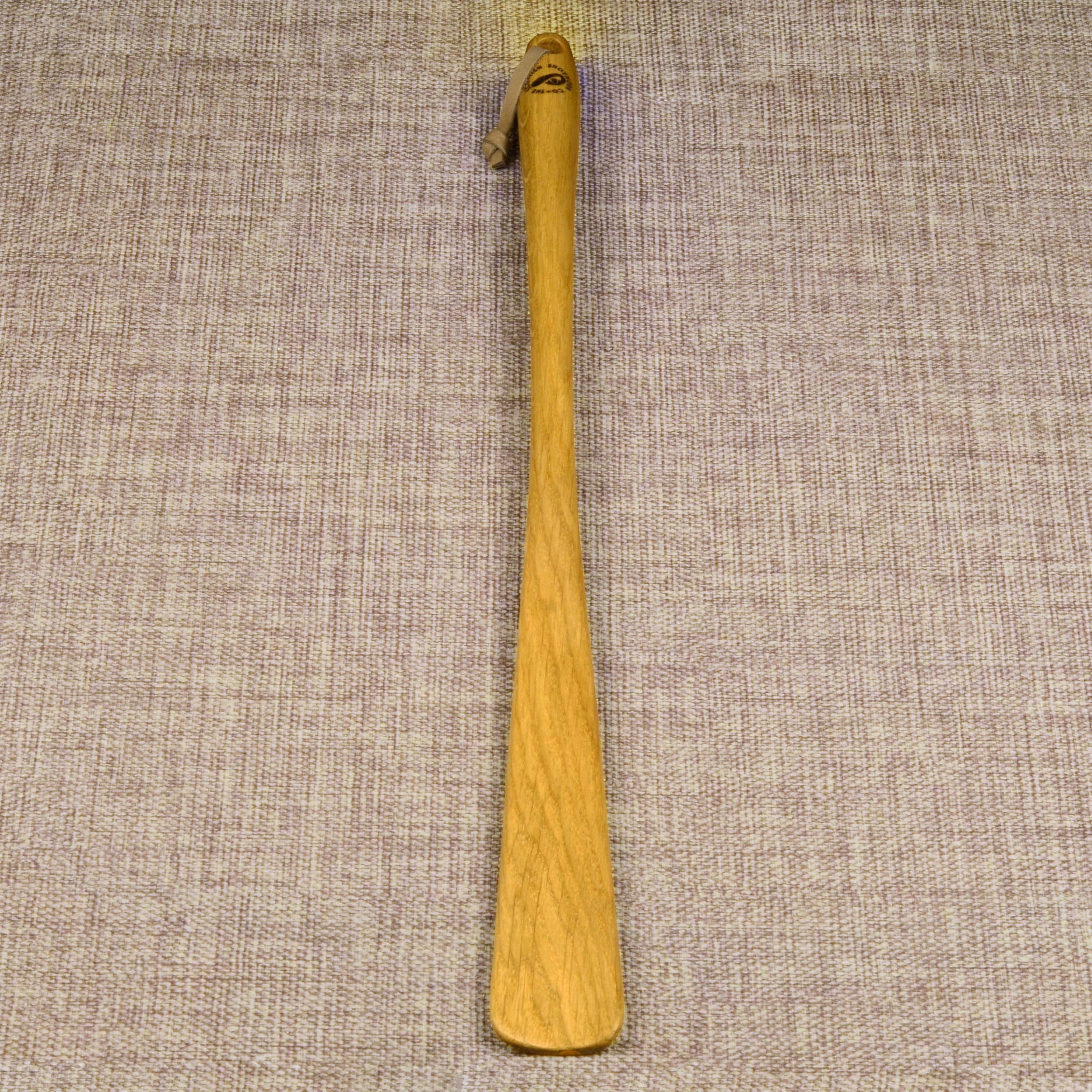 Long Handmade Oak Wood Shoehorn with Leather Strap, Made in Scotland
