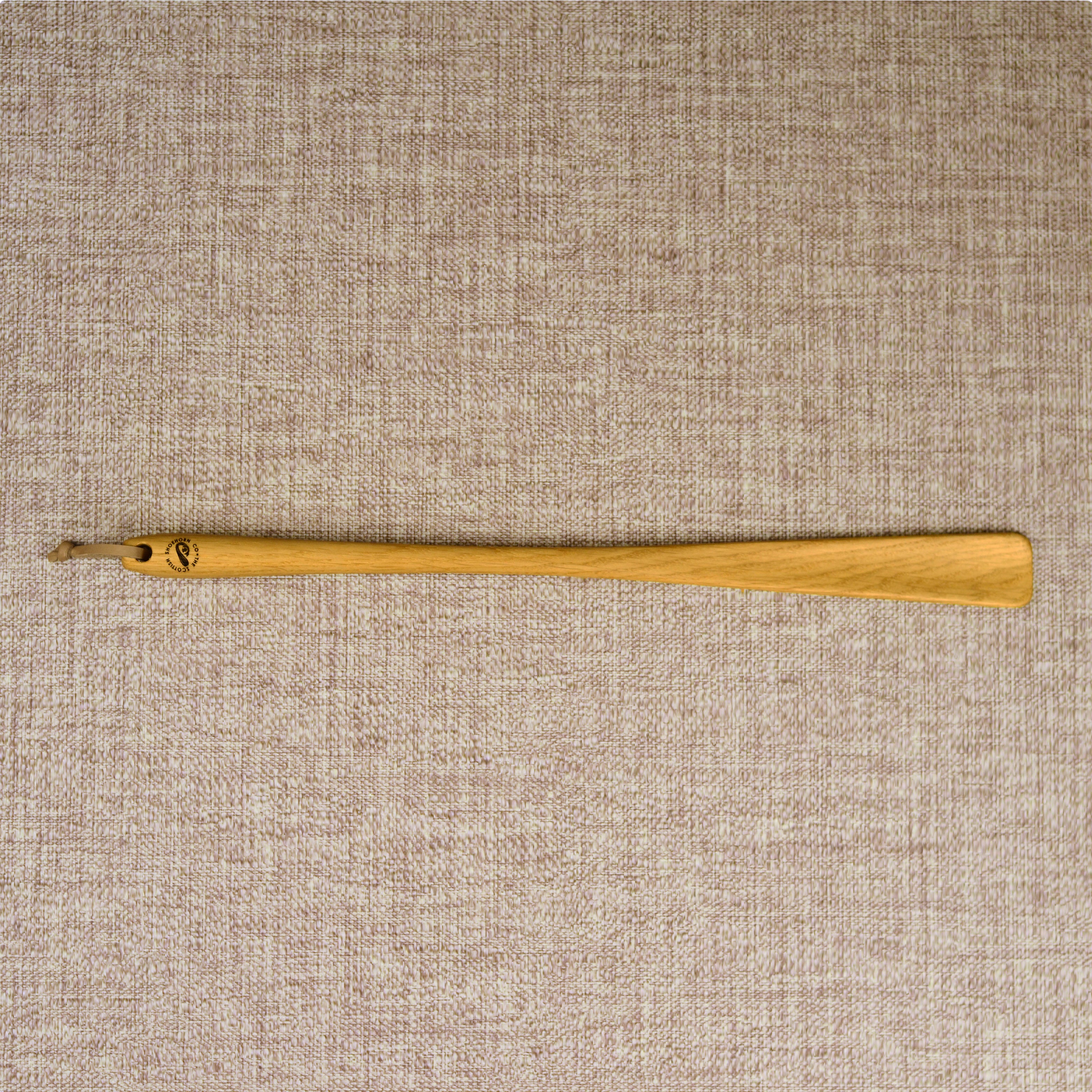 Long Handmade Oak Wood Shoehorn with Leather Strap, Made in Scotland