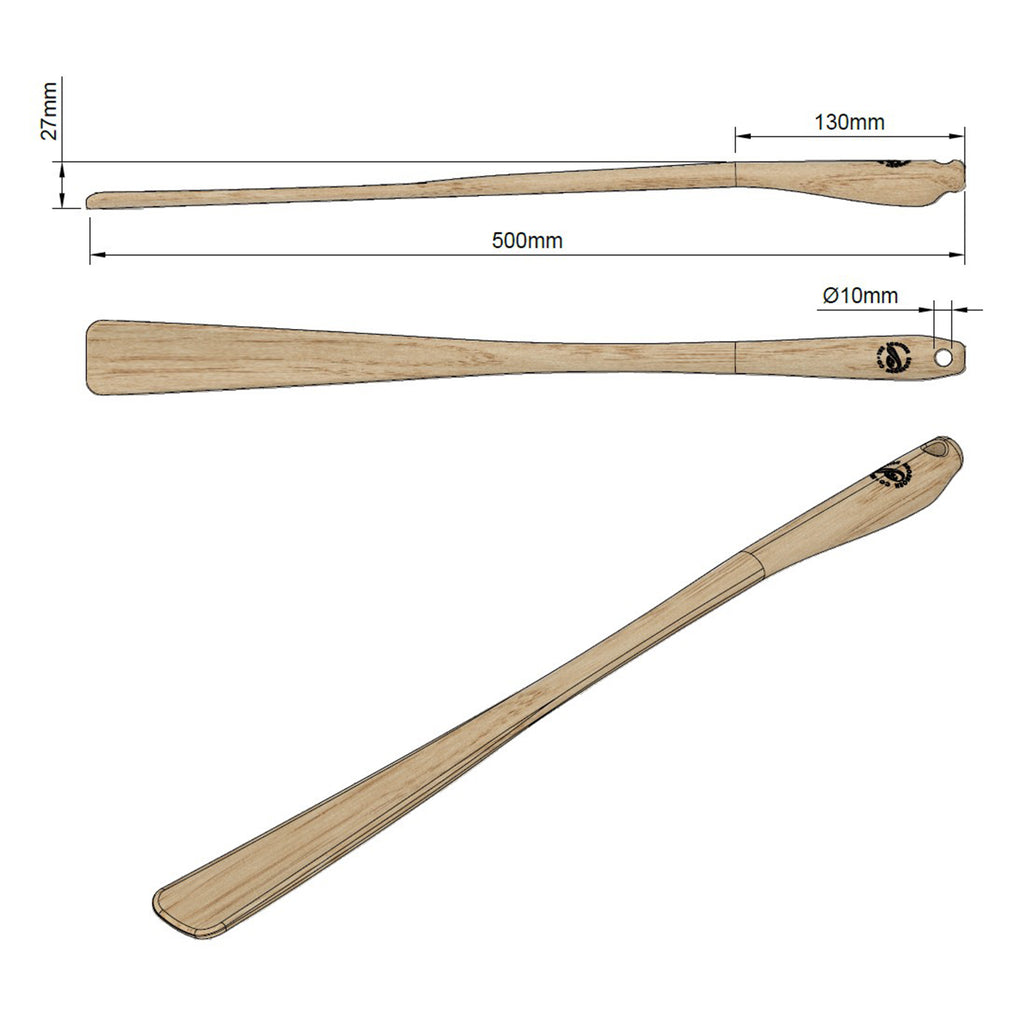 Long Handmade Oak Wood Shoehorn with Leather Strap, Made in Scotland