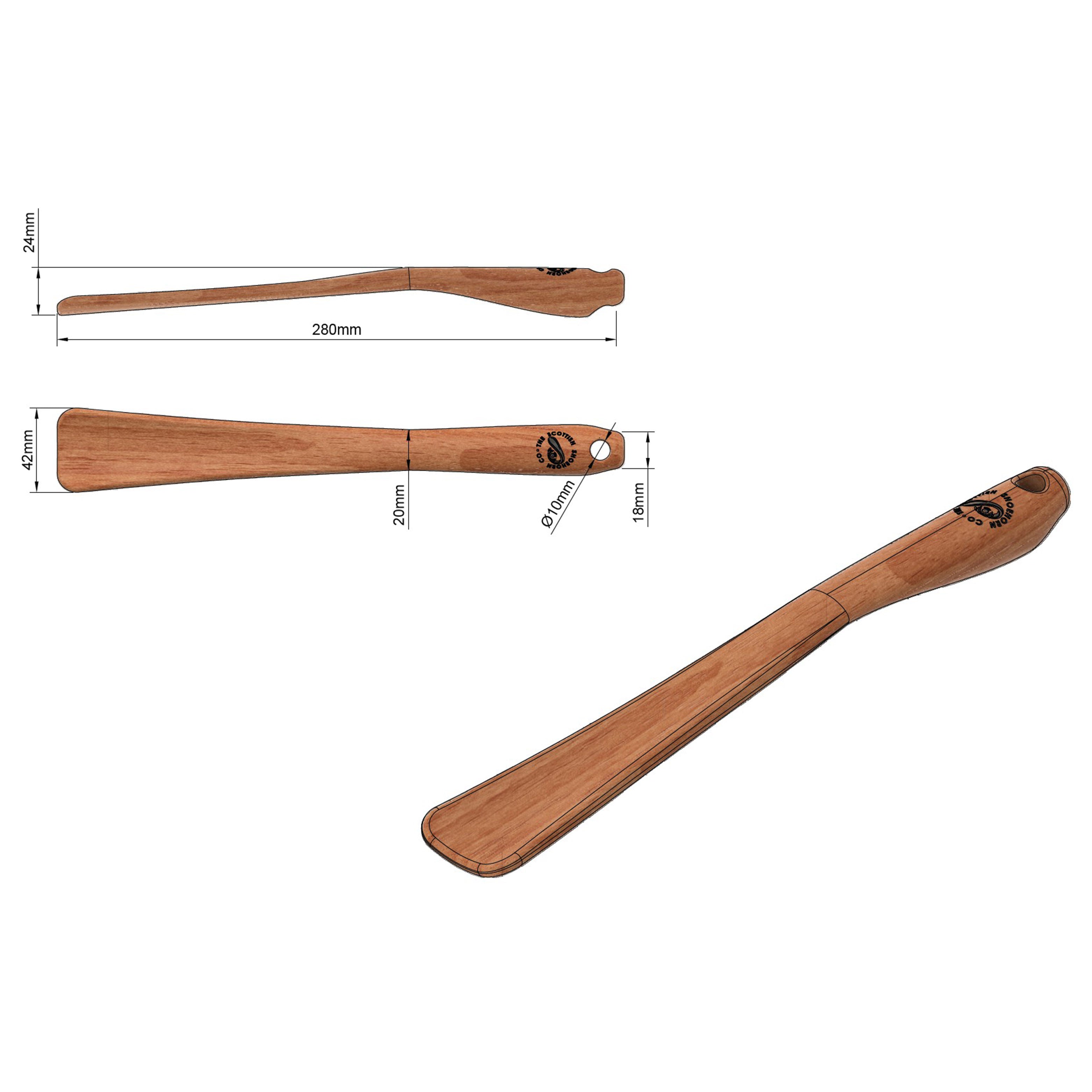 Medium Size Handmade Cherry Shoehorn with Leather Strap, Made in Scotland