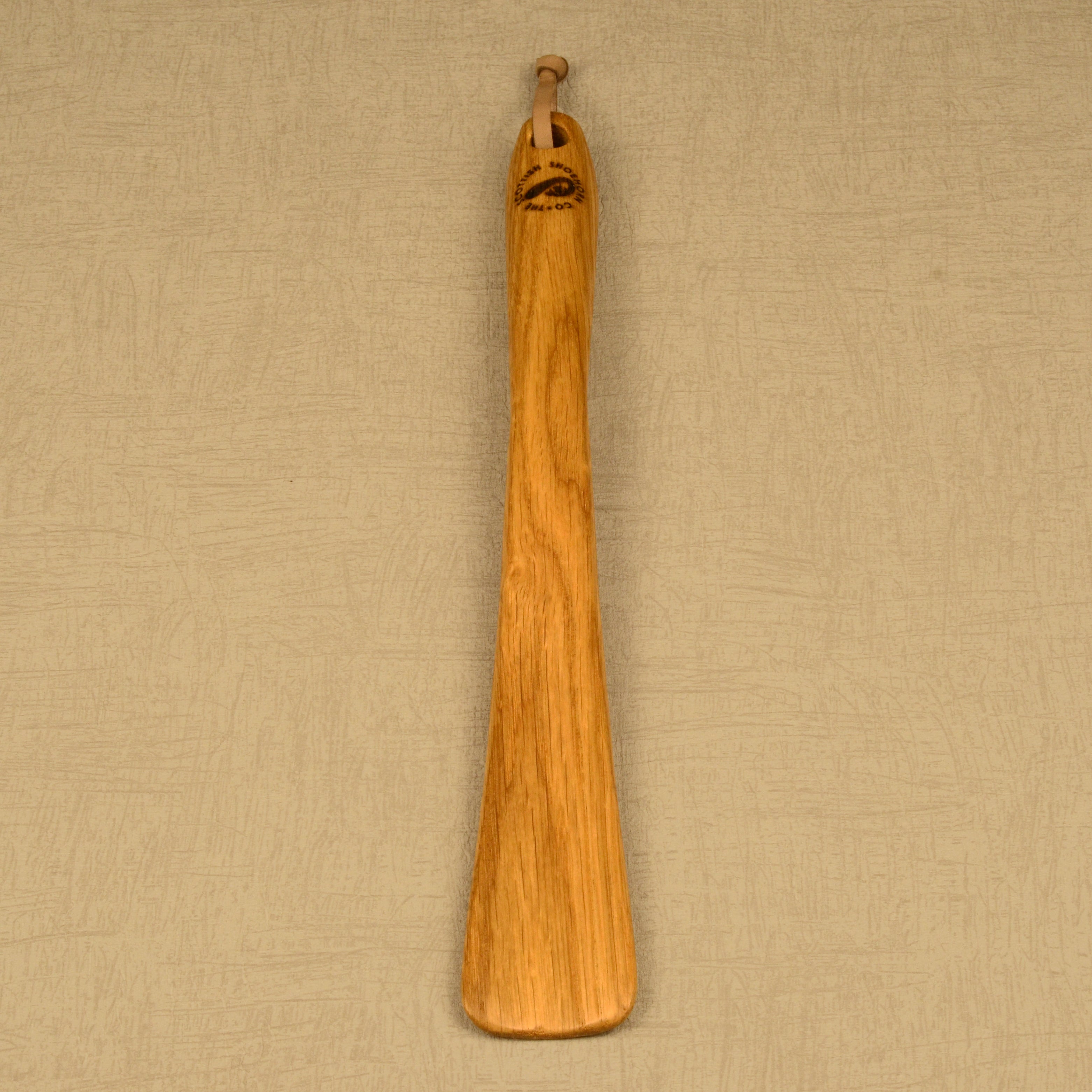 Medium Size Handmade Oak Shoehorn with Leather Strap, Made in Scotland