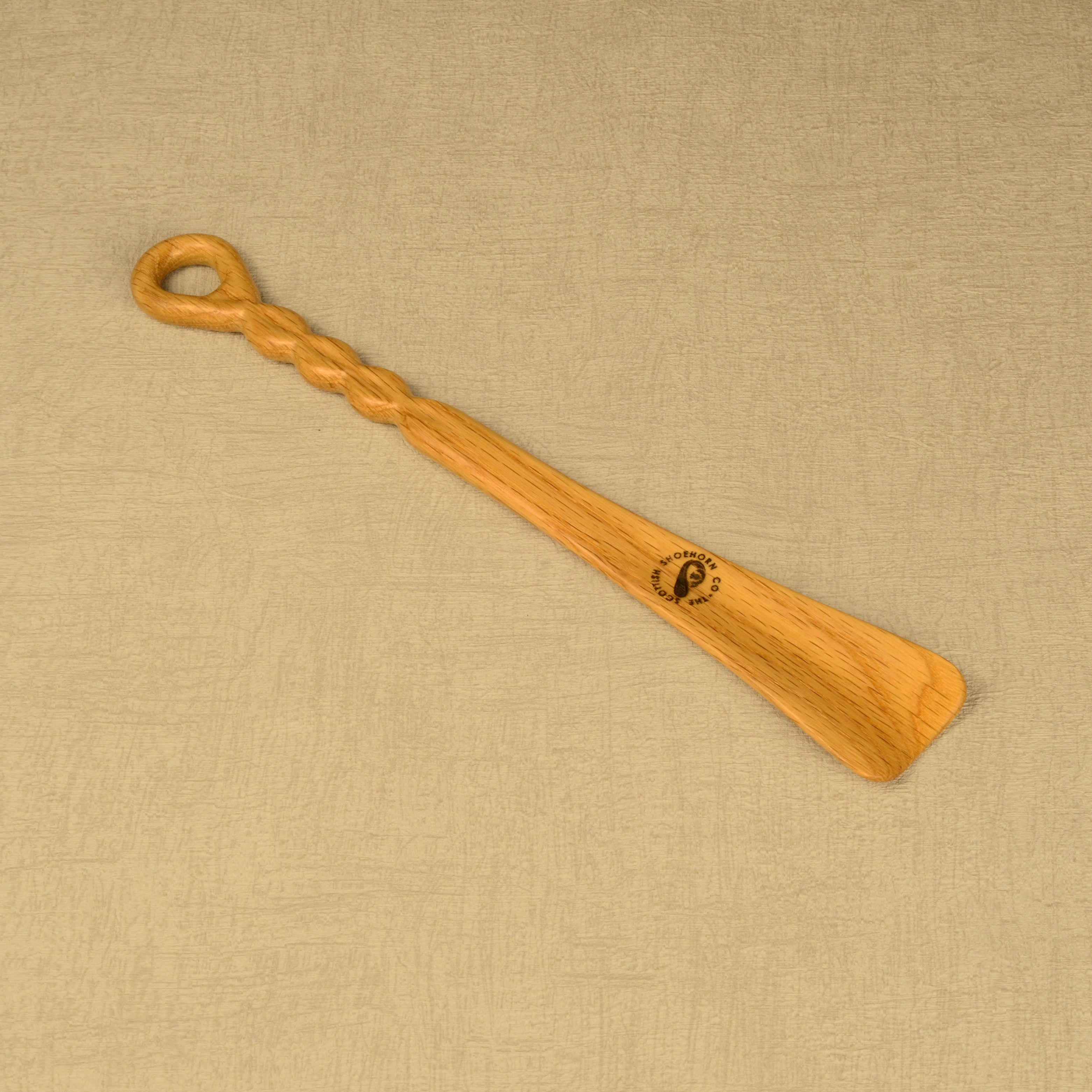 Medium Size Handmade Oak Shoehorn with Twisty Handle Design, Made in Scotland
