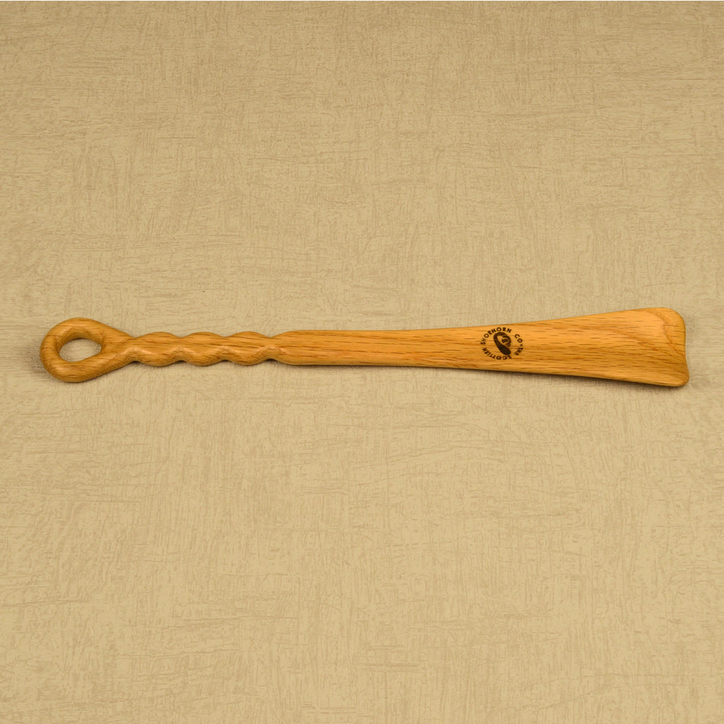 Medium Size Handmade Oak Shoehorn with Twisty Handle Design, Made in Scotland