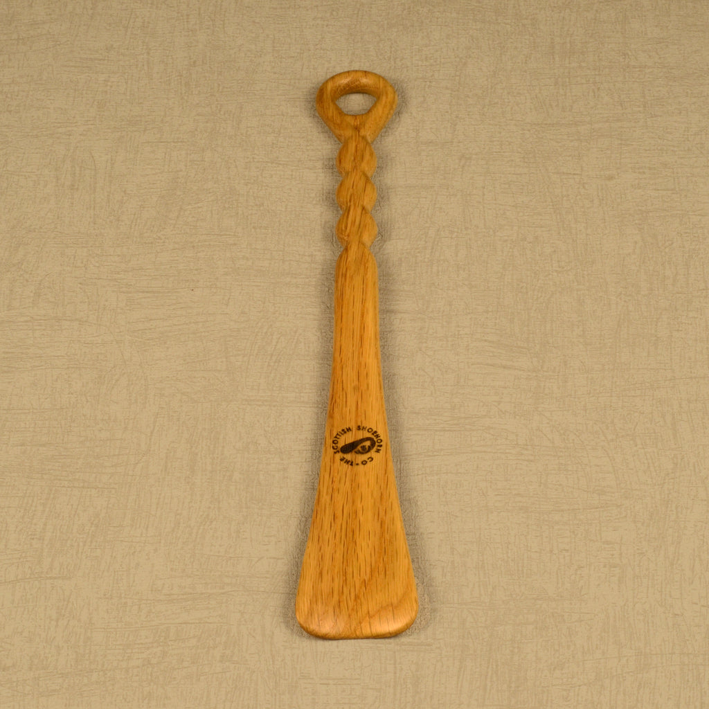 Medium Size Handmade Oak Shoehorn with Twisty Handle Design, Made in Scotland