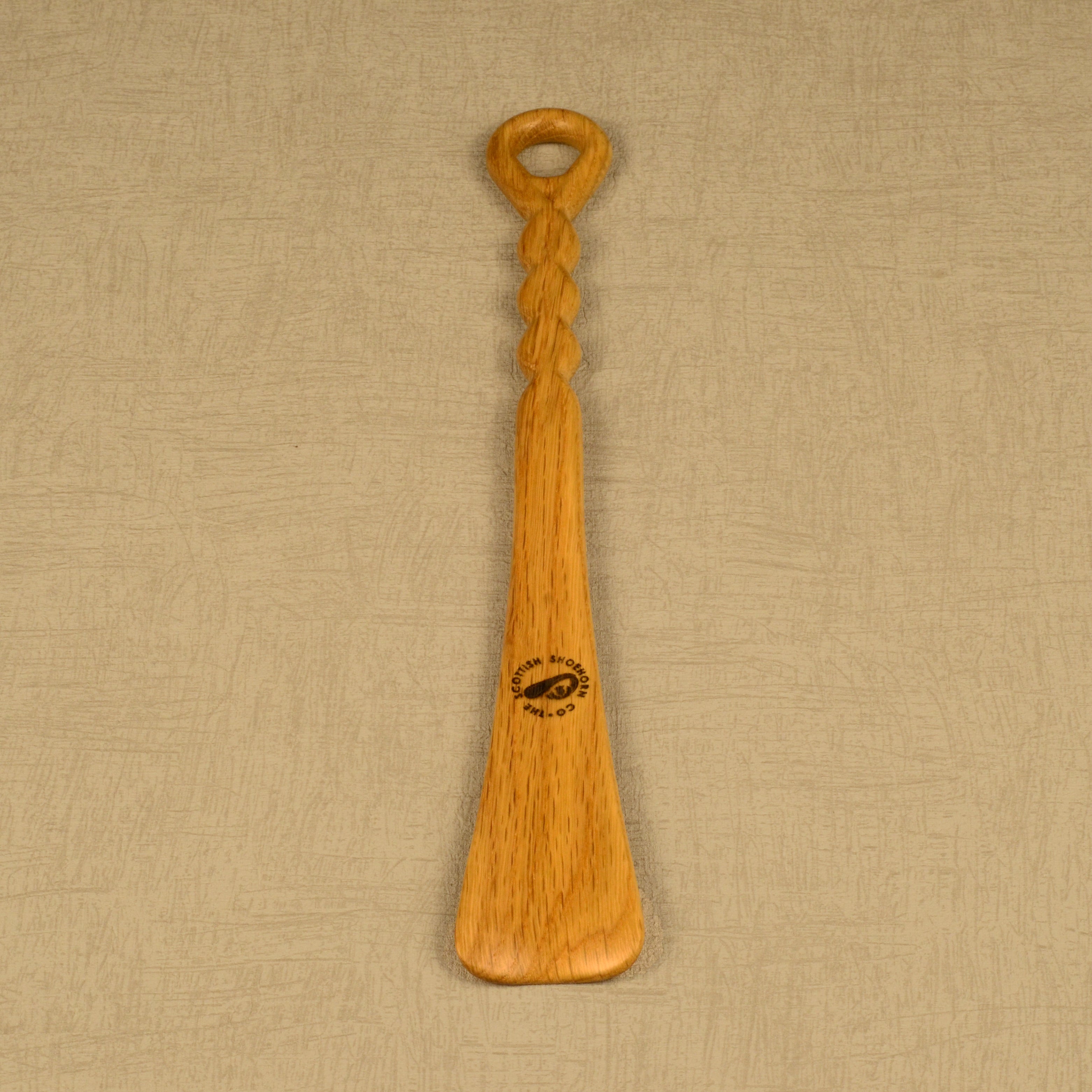 Medium Size Handmade Oak Shoehorn with Twisty Handle Design, Made in Scotland