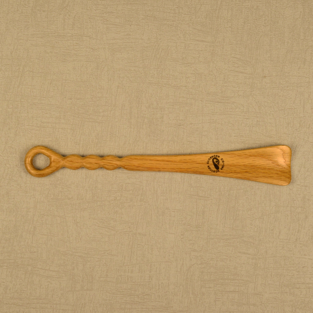 Medium Size Handmade Oak Shoehorn with Twisty Handle Design, Made in Scotland