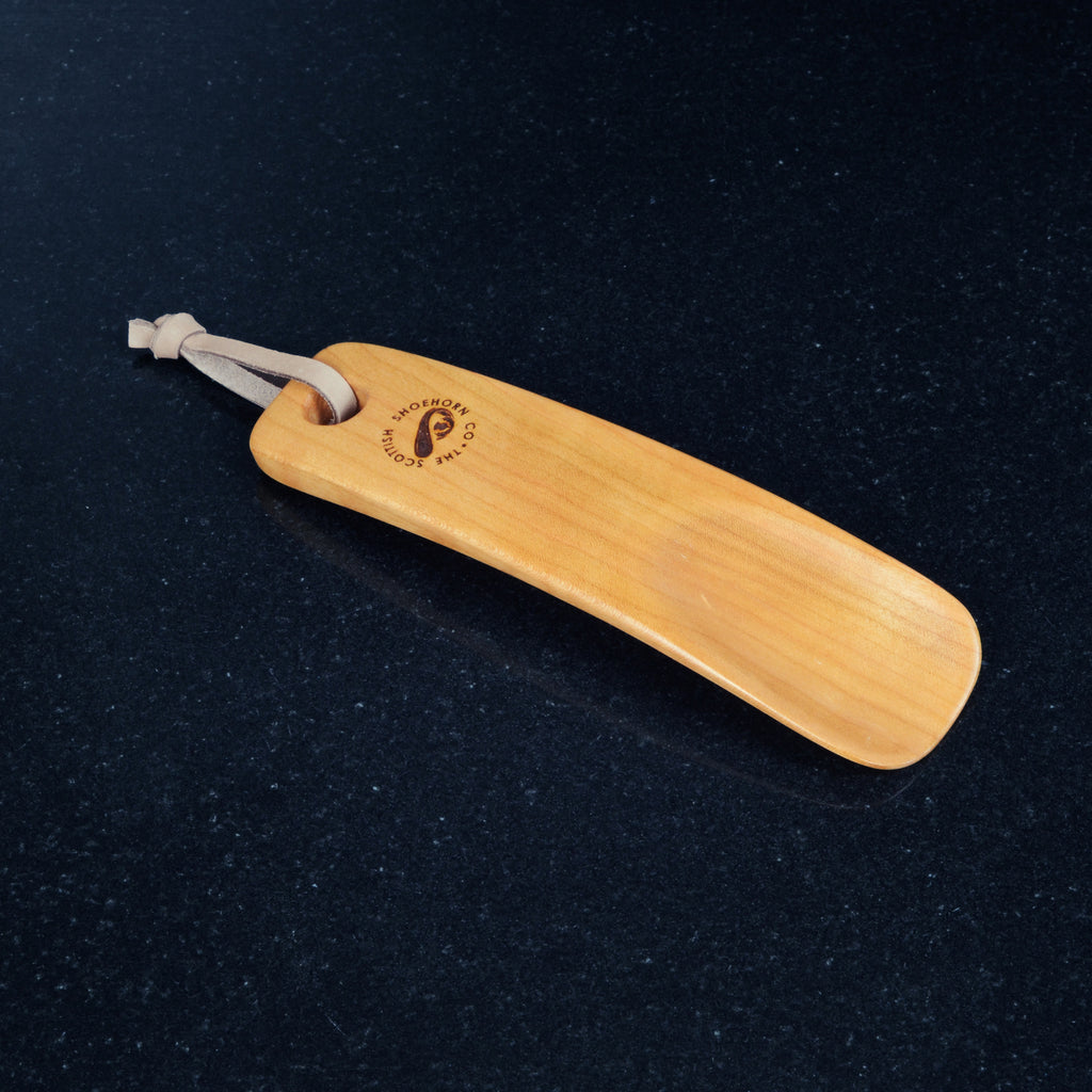 Wee Cherry Shoehorn with Leather Strap, Made in Scotland