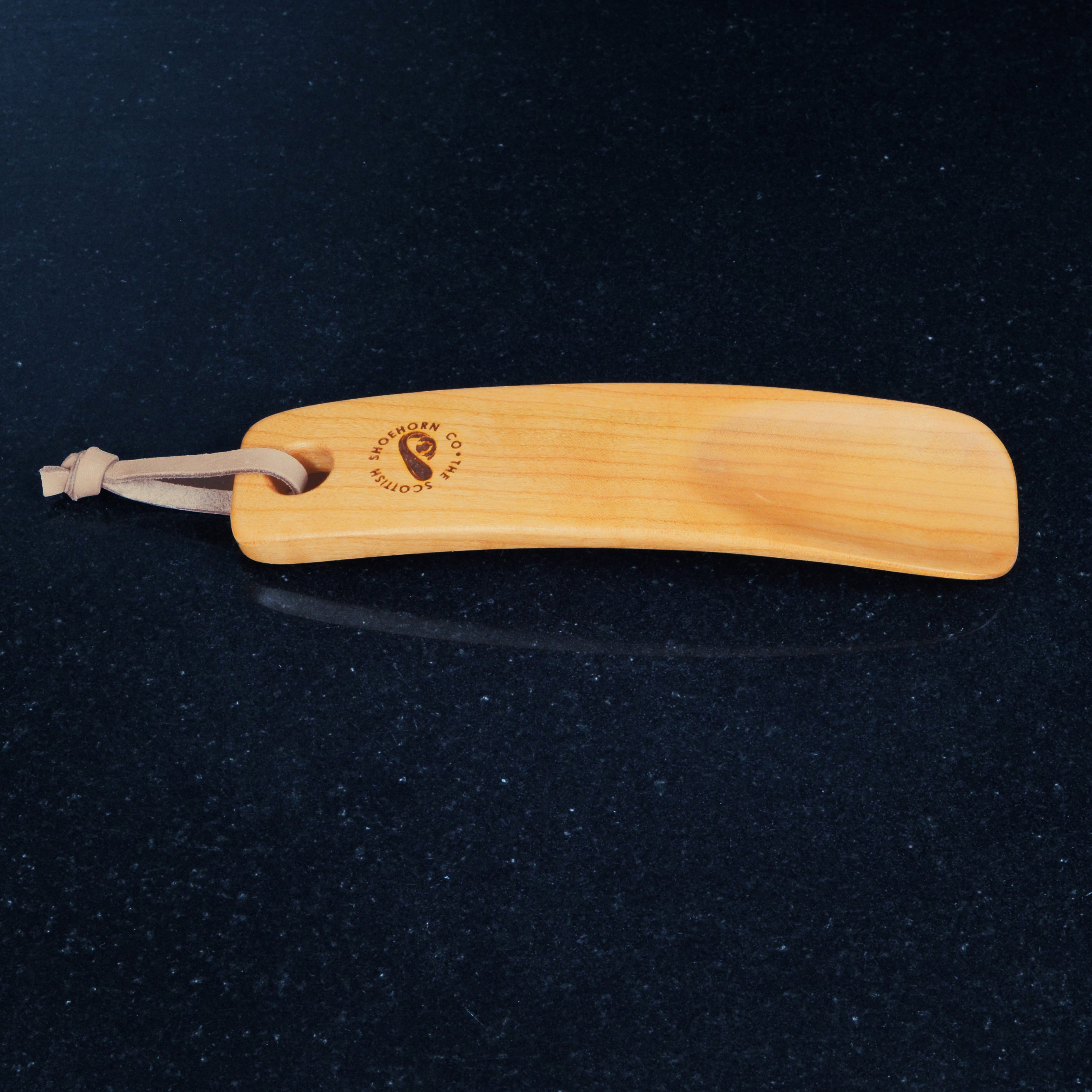 Wee Cherry Shoehorn with Leather Strap, Made in Scotland