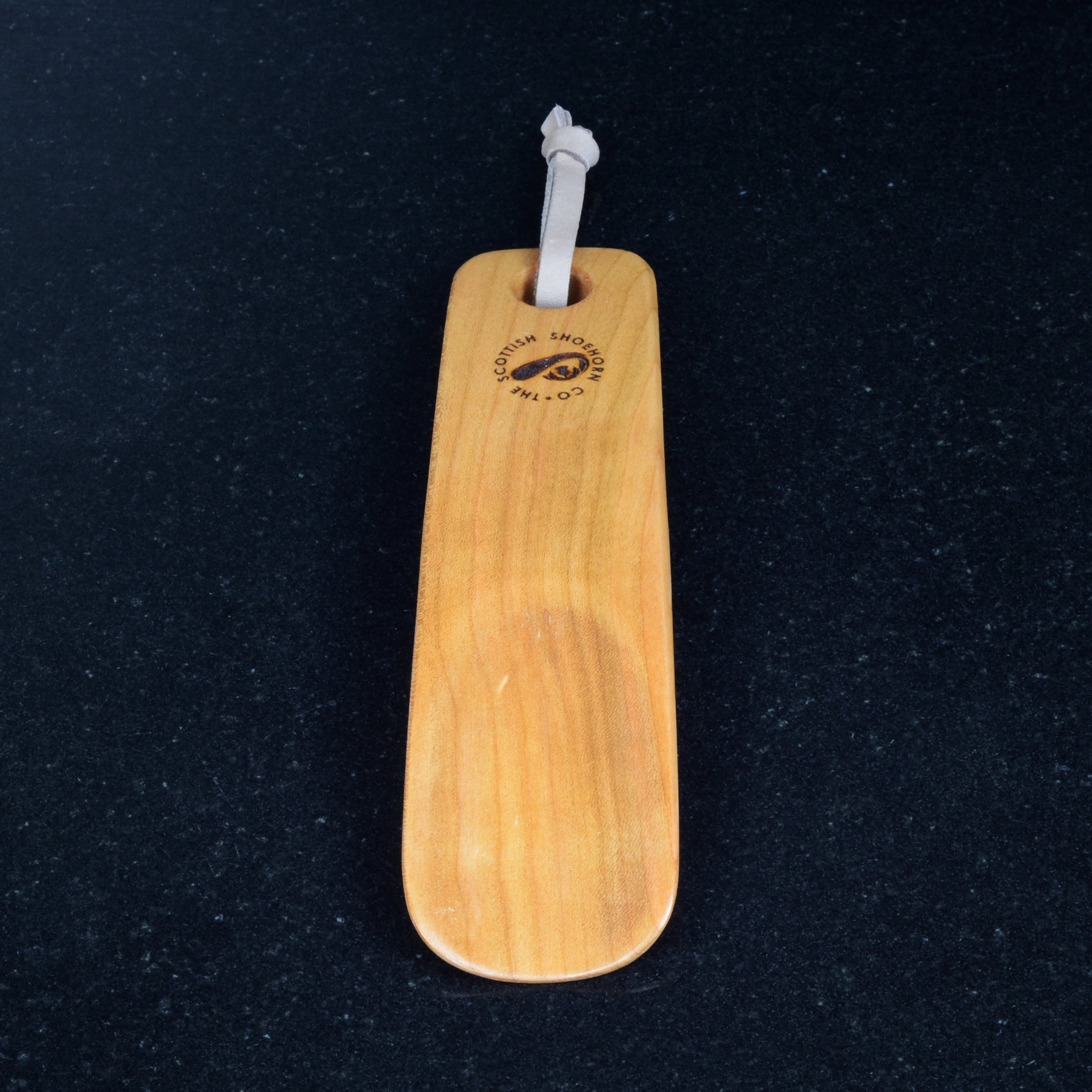 Wee Cherry Shoehorn with Leather Strap, Made in Scotland