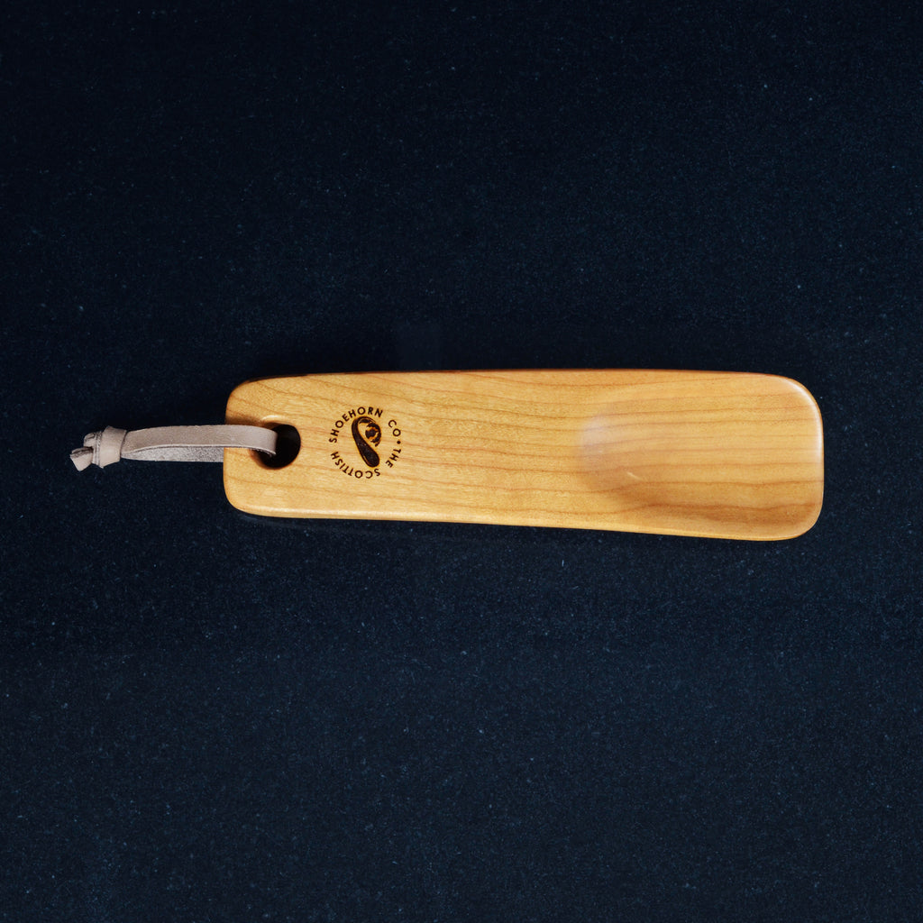 Wee Cherry Shoehorn with Leather Strap, Made in Scotland