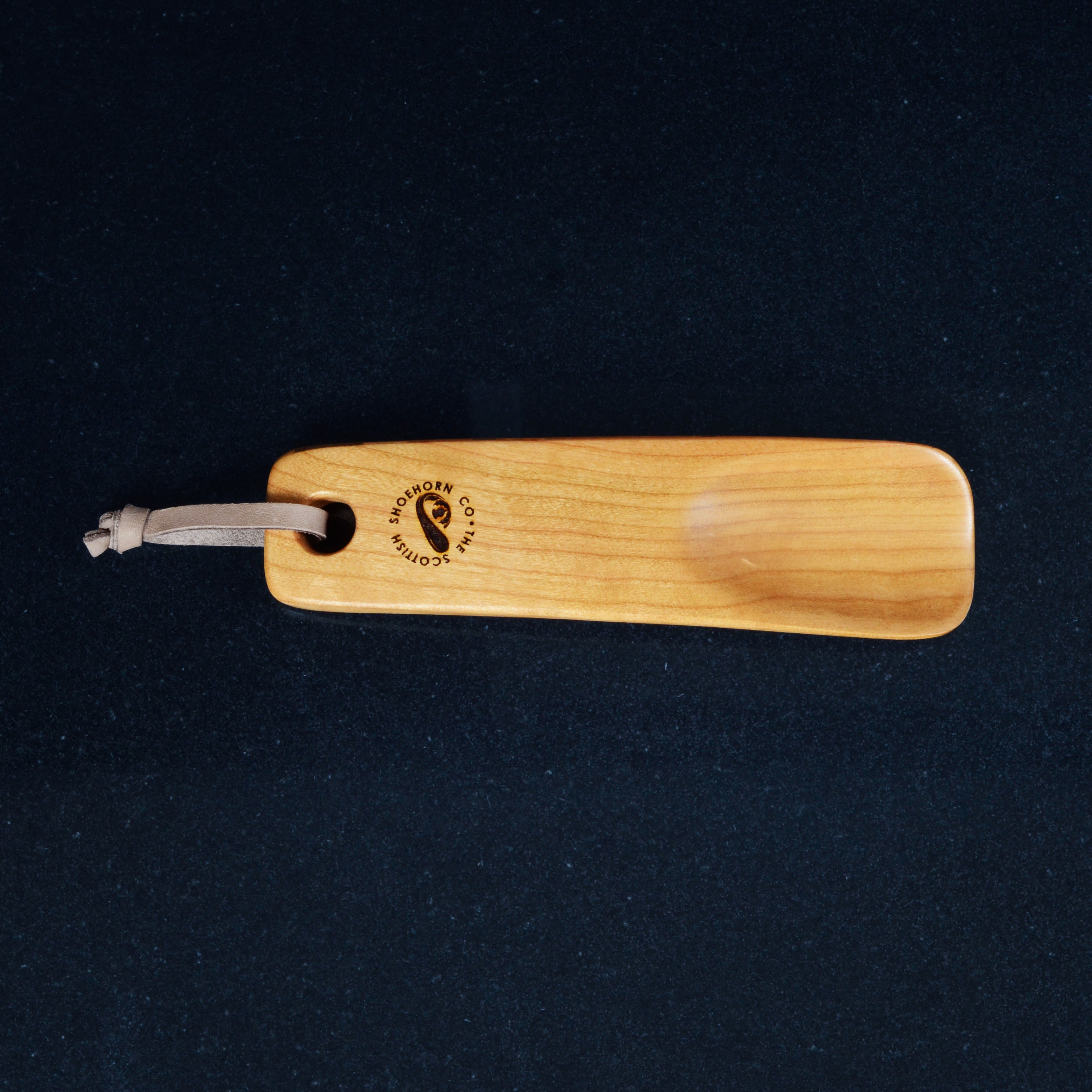 Wee Cherry Shoehorn with Leather Strap, Made in Scotland