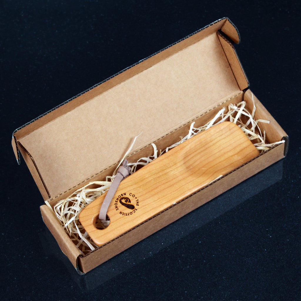 Wee Cherry Shoehorn with Leather Strap, Made in Scotland