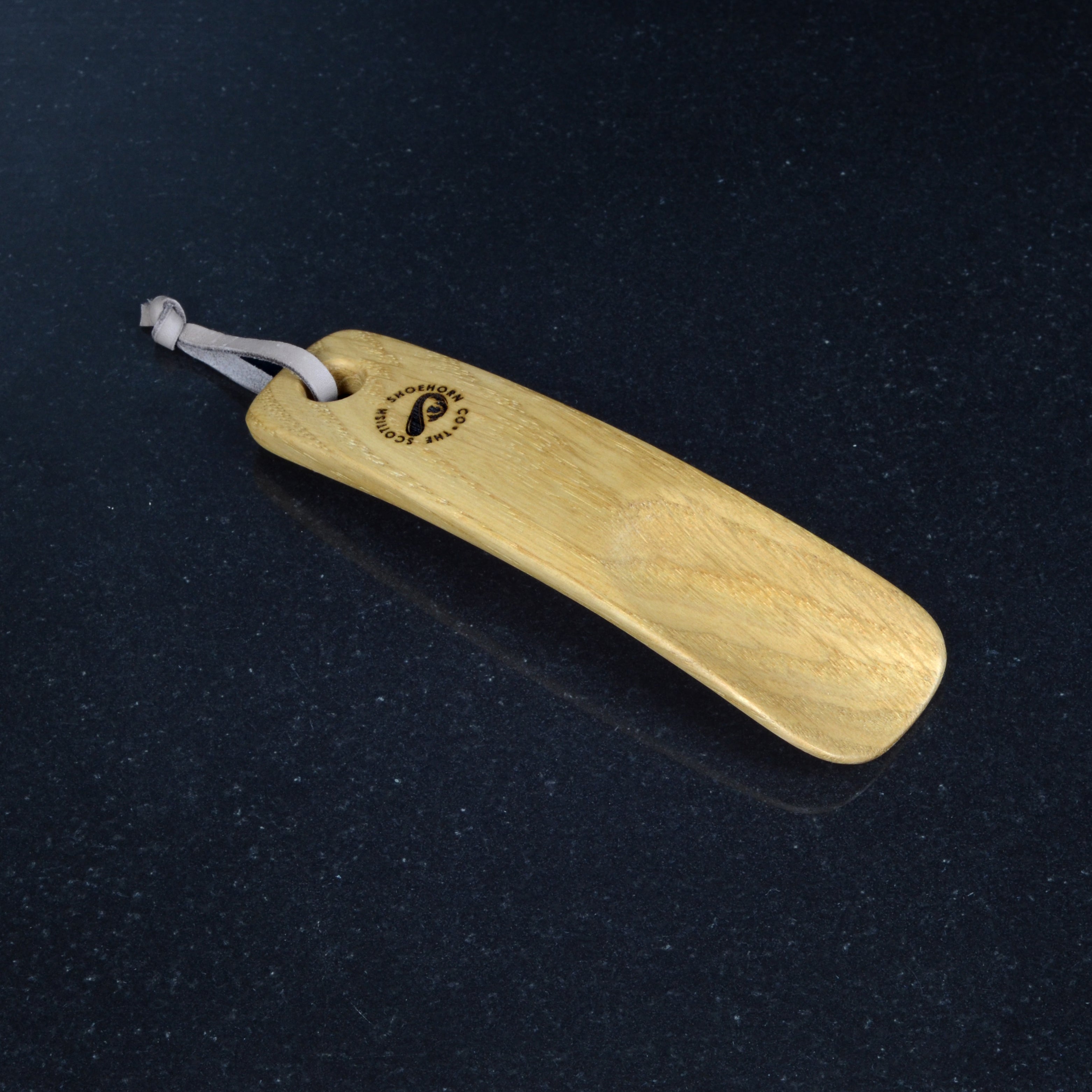 Wee Oak Shoehorn with Leather Strap, Made in Scotland