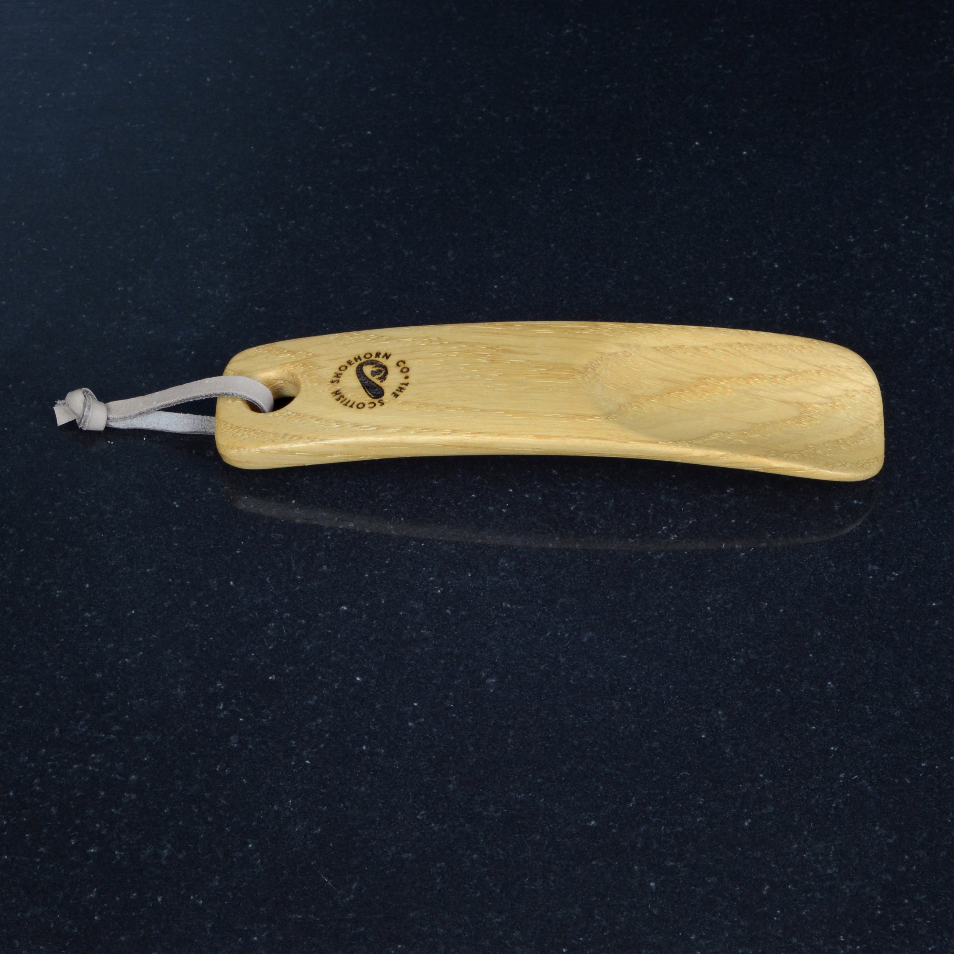 Wee Oak Shoehorn with Leather Strap, Made in Scotland