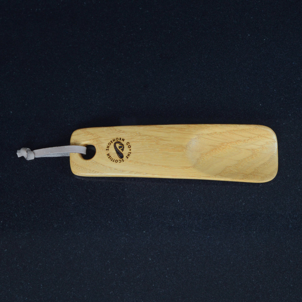 Wee Oak Shoehorn with Leather Strap, Made in Scotland