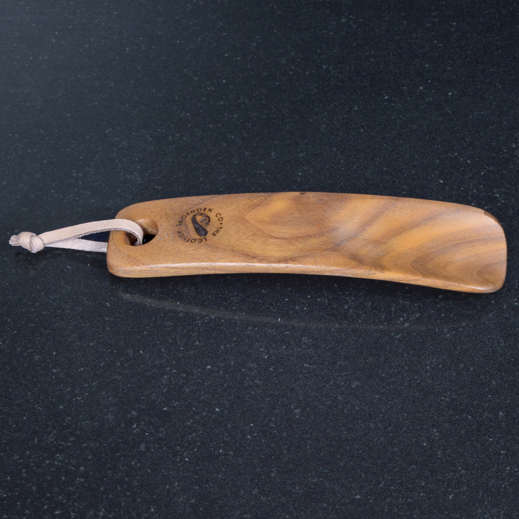 Wee Walnut Shoehorn with Leather Strap, Made in Scotland