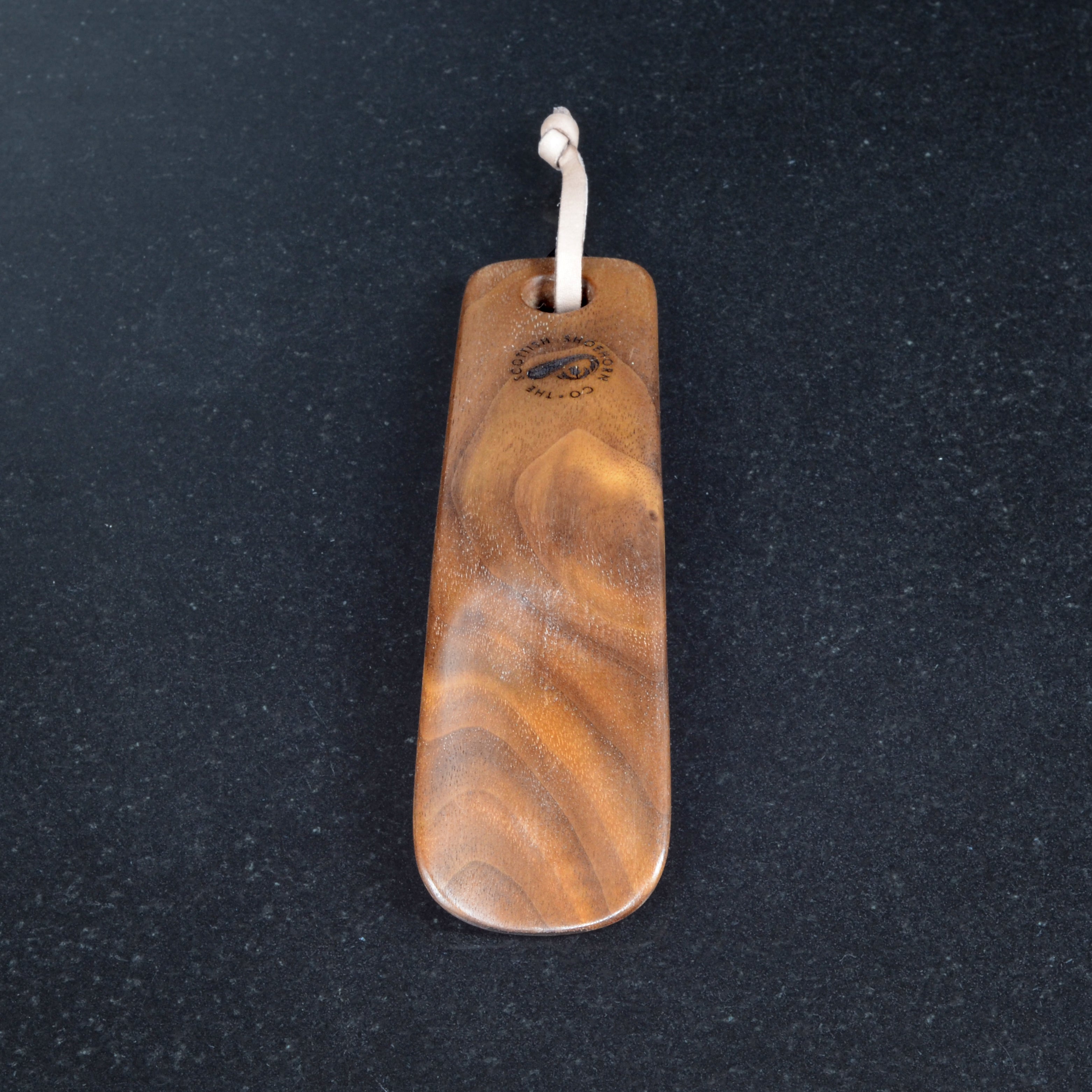 Wee Walnut Shoehorn with Leather Strap, Made in Scotland