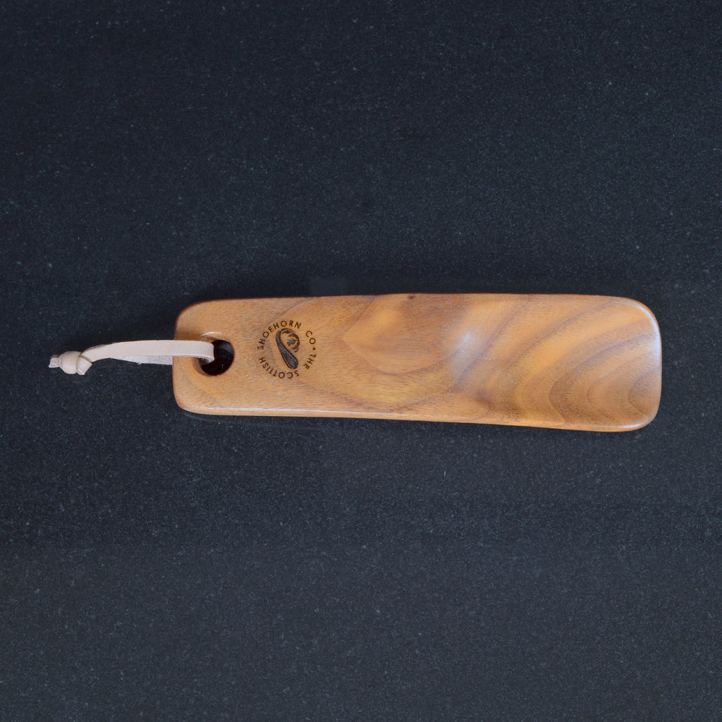Wee Walnut Shoehorn with Leather Strap, Made in Scotland