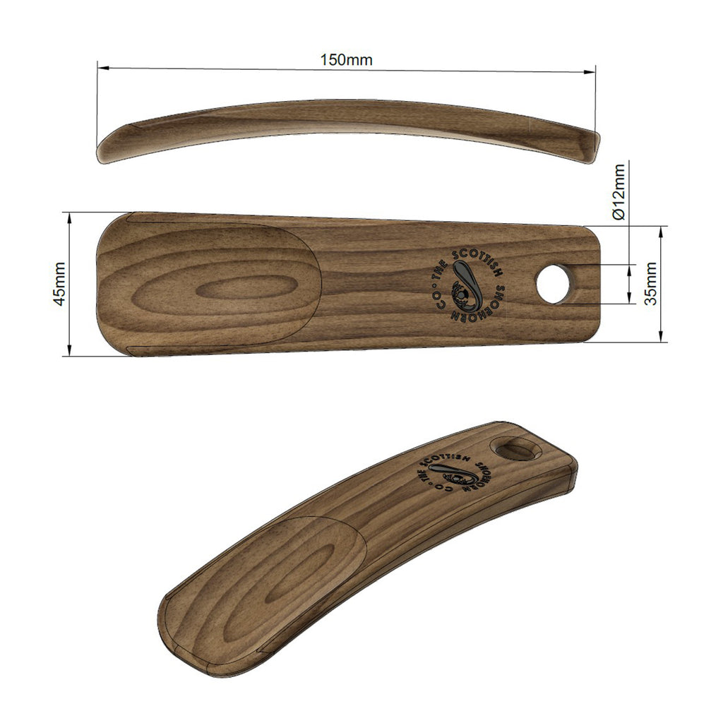 Wee Walnut Shoehorn with Leather Strap, Made in Scotland