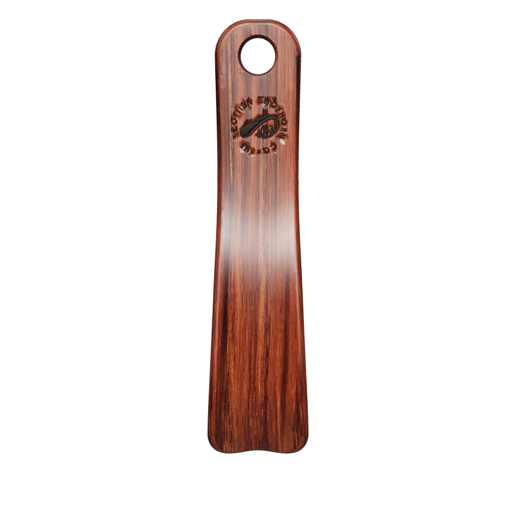 Compact Handmade Walnut Shoehorn with Leather Strap, Made in Scotland